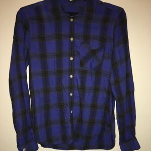 A dark blue flannel